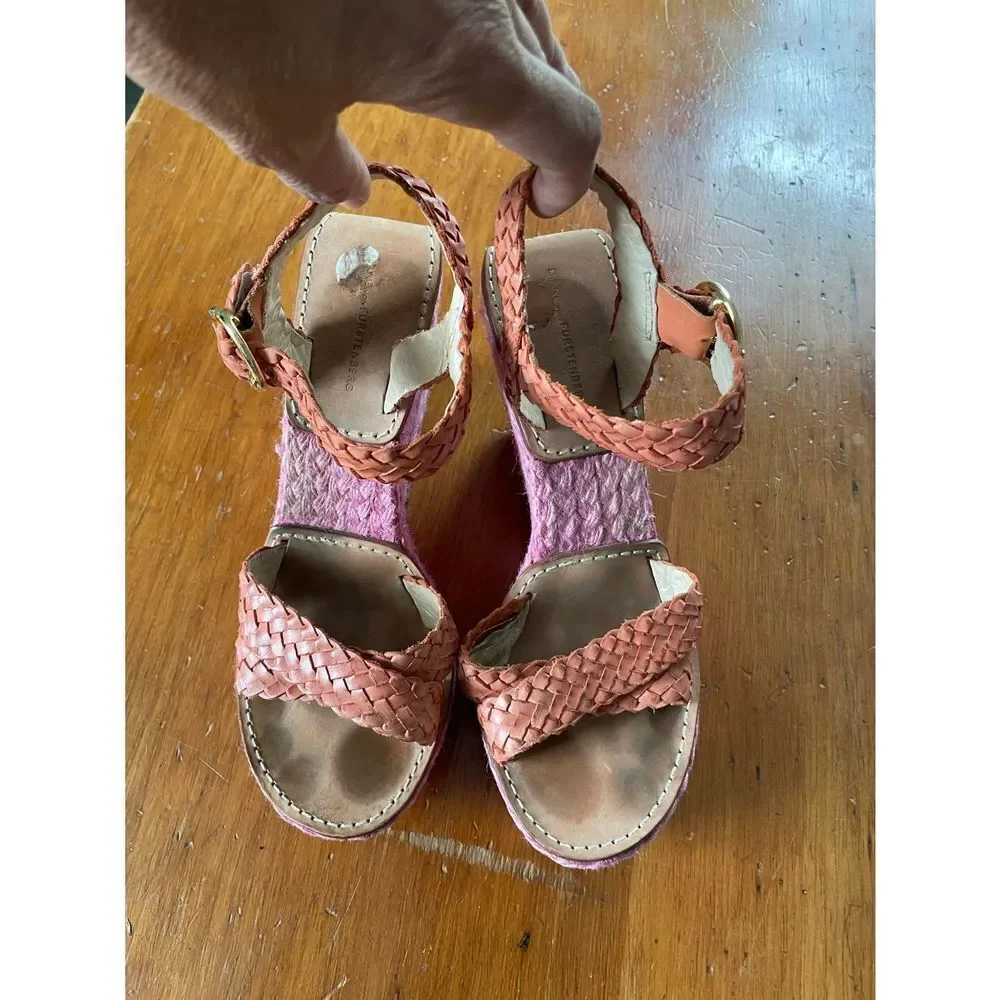 Diane von Furstenberg orange and pink woven wedge sandals 6